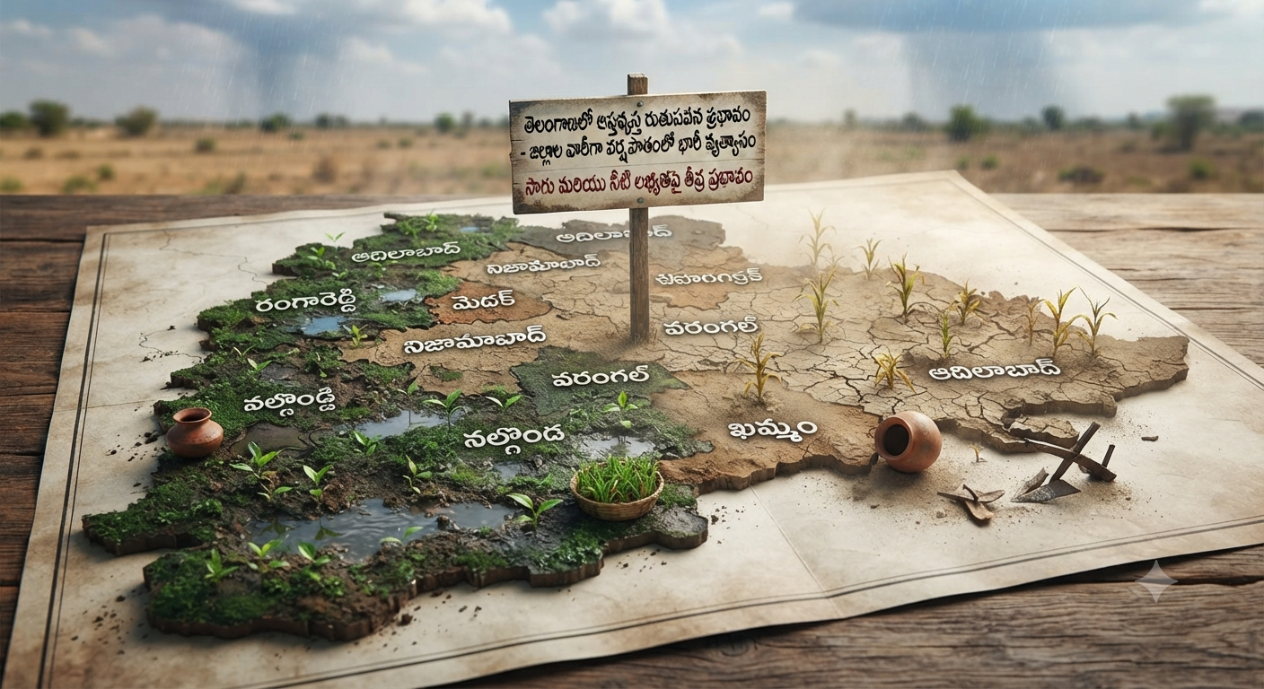 తెలంగాణలో అస్తవ్యస్తంగా రుతుపవనాలు: జిల్లాల వారీగా భారీగా తేడాలు