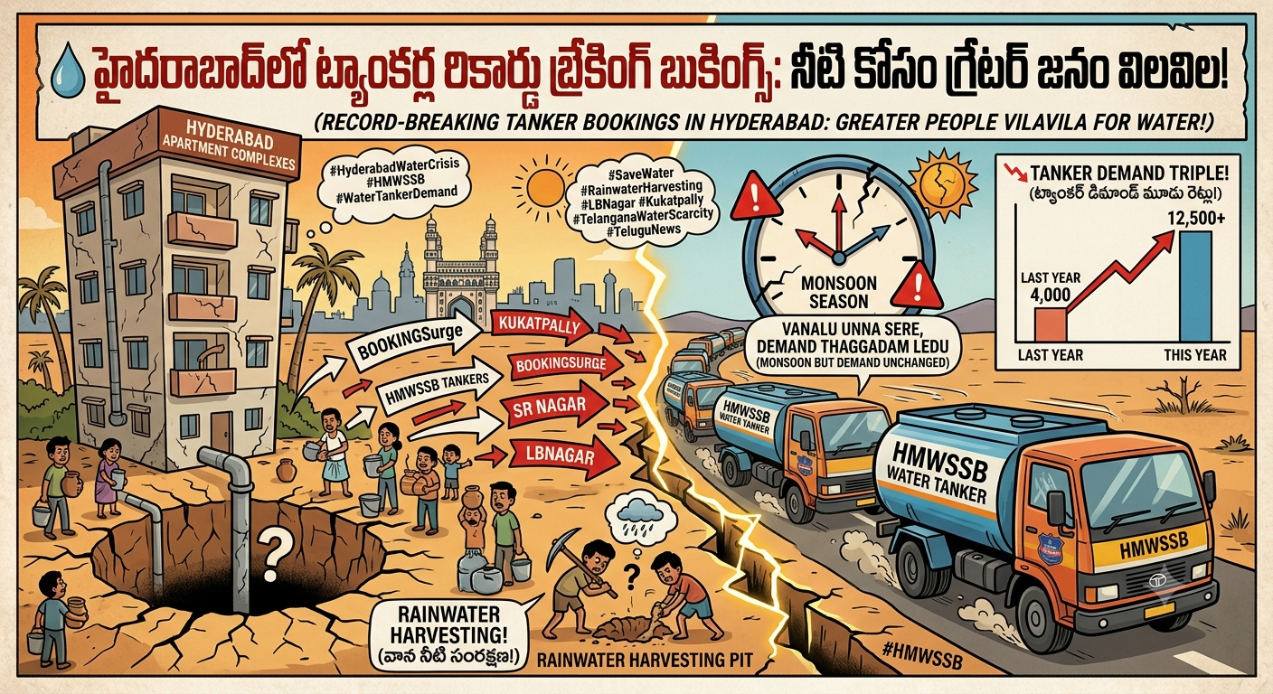 🚰 హైదరాబాద్‌లో ట్యాంకర్ల రికార్డు బ్రేకింగ్ బుకింగ్స్: నీటి కోసం గ్రేటర్ జనం విలవిల!