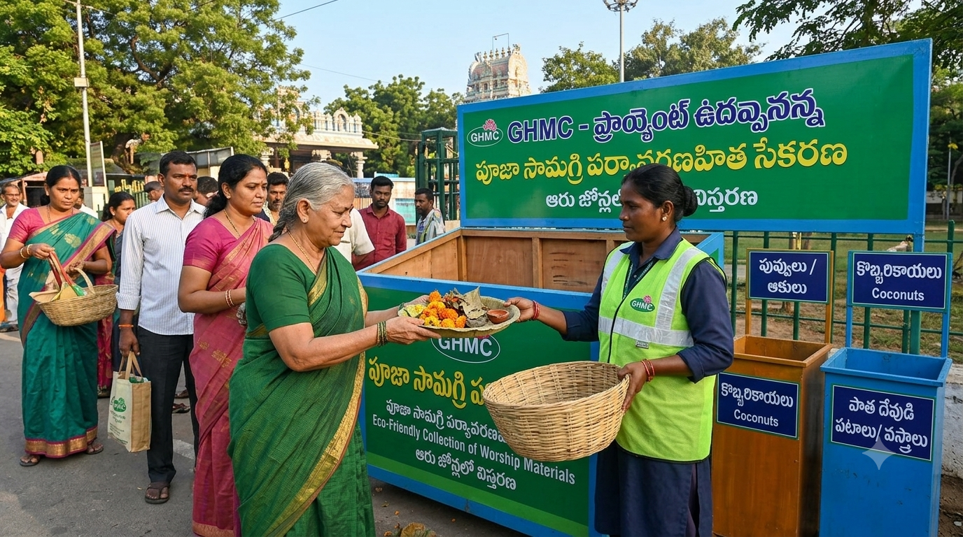 గ్రేటర్ హైదరాబాద్‌లో 6 జోన్లకు 'ప్రాజెక్ట్ ఉద్వాసన' విస్తరణ: పూజా సామగ్రి పర్యావరణహిత సేకరణ