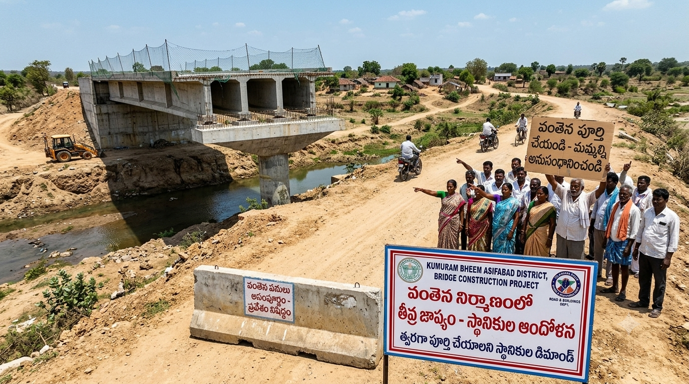 కుమురం భీం ఆసిఫాబాద్ జిల్లాలో అసంపూర్తిగా వంతెనల నిర్మాణాలు: రవాణా సౌకర్యాల కోసం నిరీక్షిస్తున్న స్థానికులు
