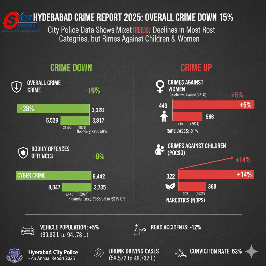 హైదరాబాద్‌లో నేరాల తగ్గుదల: పోలీసుల వార్షిక నివేదిక 2025